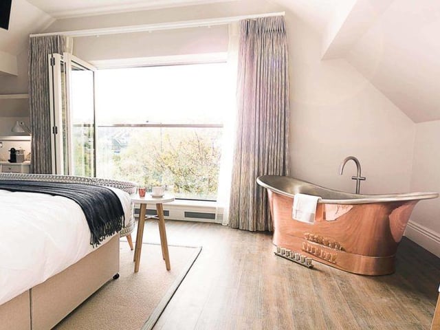 A former Cesar Award winner, Brocco on the Park is an Edwardian park-side villa, updated with light and spacious Scandi chic interiors that’s become well known both as a hotel and restaurant. The interiors are contemporary with accents of colour in the rooms, lending it a fresh feel. For an extra touch of whimsy you can choose to stay in the top-floor Dove room, where Picasso is said to have stayed in 1950. No doubt the artist enjoyed the views across the treetops towards Derbyshire, although he would not have had the advantage of the freestanding copper bath at that time. The attention to detail is notable - you might even get cake and fizz at 5.30 before heading to a sumptuous dinner by candlelight in the evening.
http://www.brocco.co.uk/