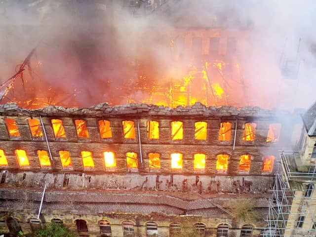 The original March 2022 fire which destroyed Dalton Mills