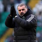 GLASGOW, SCOTLAND - JANUARY 21: Ange Postecoglou, Manager of Celtic, applauds the fans following the team's victory in the Scottish Cup Fourth Round match between Celtic and Greenock Morton at Celtic Park Stadium on January 21, 2023 in Glasgow, Scotland. (Photo by Ian MacNicol/Getty Images)