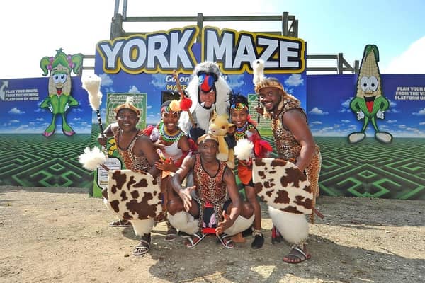 The Mighty Zulu Nation – dressed in traditional Zulu costumes in a tribute to the film The Lion King at the York Maze. (Pic credit: Tony Johnson)