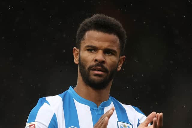 LUTON, ENGLAND - OCTOBER 02: Fraizer Campbell of Huddersfield thanks the support after the Sky Bet Championship match between Luton Town and Huddersfield Town at Kenilworth Road on October 02, 2021 in Luton, England. (Photo by Julian Finney/Getty Images)
