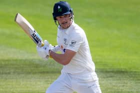 Fin Bean hits out on his way to a maiden first-class century for Yorkshire against Leicestershire at Headingley on Thursday. Picture by Allan McKenzie/SWpix.com