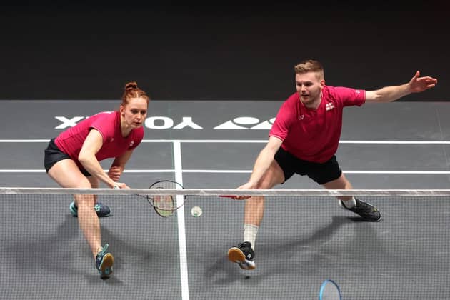 Marcus Ellis, right, and Lauren Smith of England in action during the Yonex All England Open Badminton Championships at Utilita Arena Birmingham in March where they reached the semi-finals, but they will not be going to Paris (Picture: Morgan Harlow/Getty Images)