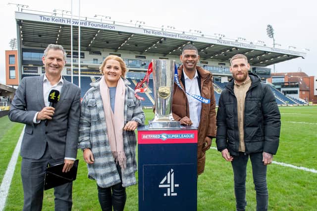 Danika with Adam Hills,, Leon Pryce and Sam Tomkins ahead of the Channel 4 debut back in February (Picture: SWPix.com)