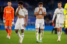 UNDER PRESSURE: Leeds United players Illan Meslier, Tyler Adams, Rodrigo and Diego Llorente fter Thursday's defeat at Leicester City