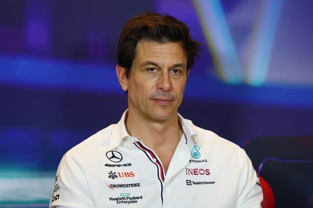 ABU DHABI, UNITED ARAB EMIRATES - NOVEMBER 19: Mercedes GP Executive Director Toto Wolff talks in a press conference during final practice ahead of the F1 Grand Prix of Abu Dhabi at Yas Marina Circuit on November 19, 2022 in Abu Dhabi, United Arab Emirates. (Photo by Bryn Lennon/Getty Images)
