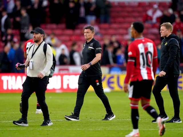 Sheffield United manager Paul Heckingbottom at the end of the Premier League match at Bramall Lane, Sheffield. Picture date: Sunday September 24, 2023. PA Photo. See PA story SOCCER Sheff Utd. Photo credit should read: Martin Rickett/PA Wire.

RESTRICTIONS: EDITORIAL USE ONLY No use with unauthorised audio, video, data, fixture lists, club/league logos or "live" services. Online in-match use limited to 120 images, no video emulation. No use in betting, games or single club/league/player publications.
