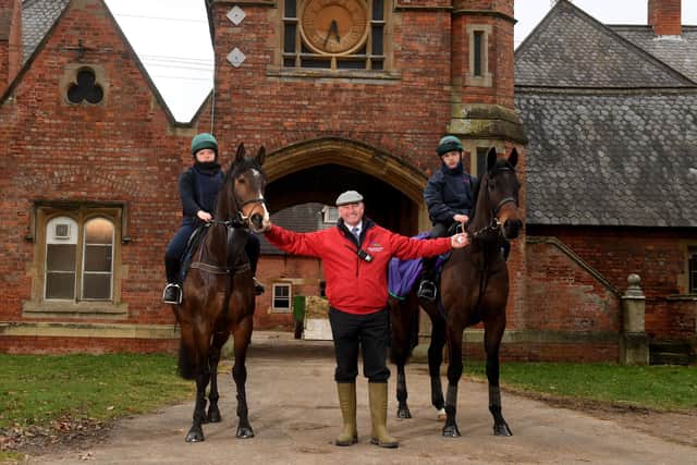 National Horseracing College The Stables, Rossington Hall Doncaster. Colonel Stephen Padgett OBE pictured with students and horses at the college Picture by Simon Hulme