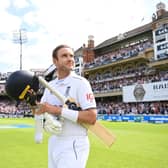 Fond farewell: Stuart Broad of England walks out to bat for the last time on Sunday, after announcing the fifth Ashes Test would be his last in cricket (Picture: Gareth Copley/Getty Images)
