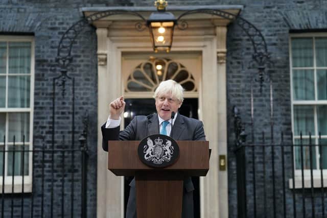 Former Prime Minister Boris Johnson making a speech outside 10 Downing Street, London, before leaving for Balmoral for an audience with Queen Elizabeth II to formally resign as Prime Minister last year. PIC: Stefan Rousseau/PA Wire
