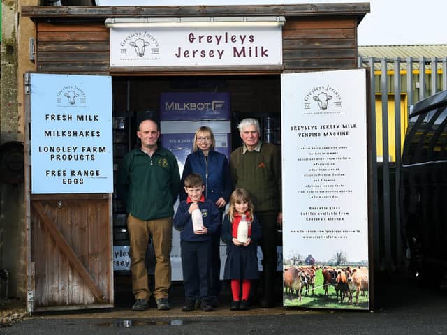 Helen Stanier at Grey Leys Farm, Elvington.Pictured with husband Craig, children Alfred, Hattie and dad David Shaw.