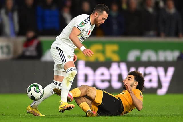 Jack Harrison of Leeds United is tackled by Rayan Ait-Nouri of Wolves. (Picture: Ross Kinnaird/Getty Images)