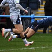 OVER THE LINE: Doncaster Knights' Jack Metcalf was among the tries again against Cambridge. Picture: Jonathan Gawthorpe