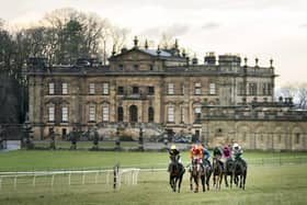 Jockey race horses during the Sinnington point-to-point amateur horse race, taking place at Duncombe Park, home to one of Yorkshire's finest historic houses and estates. Photo credit should read: Danny Lawson/PA Wire