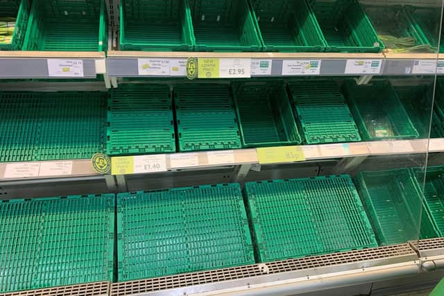 Empty tomato shelves at a Waitrose store, Maidenhead, Berkshire. National Farmers' Union (NFU) deputy president Tom Bradshaw has warned that shortages of some fruit and vegetables in UK supermarkets could be "the tip of the iceberg".