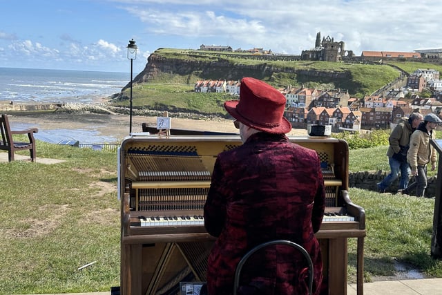 A pianist puts on a show at Whitby Goth Weekend