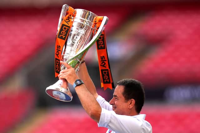 Hull City owner Acun Ilicali with the trophy following the Sky Bet Championship play-off final against Middlesbrough at Wembley Stadium, London. Picture: John Walton/PA Wire.