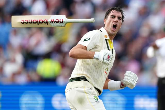 YOU BEAUTY: Australia's Pat Cummins celebrates hitting the winning runs on day five of the first Ashes test match at Edgbaston Picture: Mike Egerton/PA