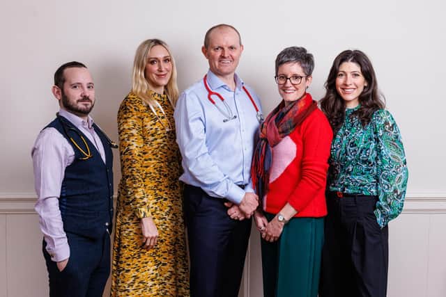 Dr Ben Sinclair (centre) with his team (left to right) Dr Aaron Brown, Dr Samantha Rosenberg, nutritionist Sally Duffin and nutritional therapist Natasha Rosenberg. Picture: Tom Jackson/Jackson Media.