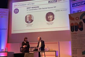 Shadow Chancellor Rachel Reeves in conversation with Tom Riordan, chief executive of Leeds City Council at UKREiiF in Leeds.