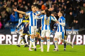 Michal Helik celebrates scoring for Huddersfield Town against Yorkshire rivals Middlesbrough in December. Picture: Bruce Rollinson.