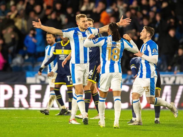 Michal Helik celebrates scoring for Huddersfield Town against Yorkshire rivals Middlesbrough in December. Picture: Bruce Rollinson.