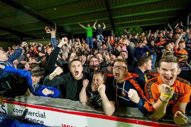 Castleford fans show their passion after a vital victory at Wakefield in August. (Photo: Allan McKenzie/SWpix.com)