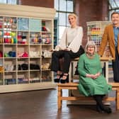 The Great British Sewing Bee presenters Sara Pascoe, Esme Young and Patrick Grant. (Pic credit: BBC/Love Productions/James Stack)