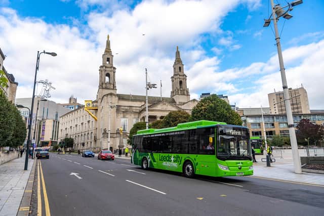 Zero emission buses near Millennium Square in Leeds. PIC: James Hardisty