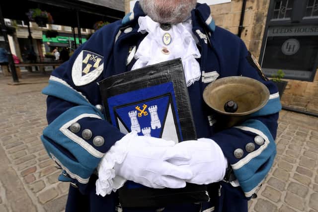 Otley Town Crier Terry Ford, pictured in Otley Market Place. Picture taken by Yorkshire Post Photographer Simon Hulme 24th July 2023











