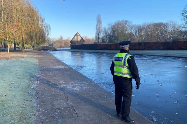 North Yorkshire Fire and Rescue Service issued a warning after spotting teenagers playing on the ice at Rowntree Park in York.