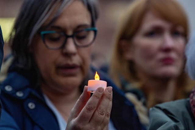 The Leeds Jewish community hold a vigil in Millennium Square in Leeds city centre following the killing of hundreds of Israeli citizens by Hamas terrorists, photographed for The Yorkshire Post by Tony Johnson. 11th October 2023