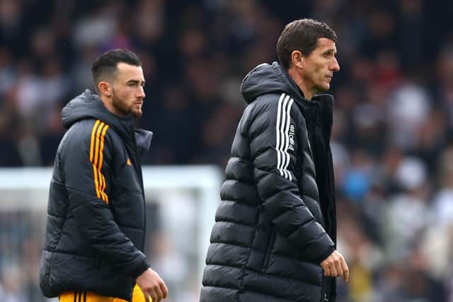 Jack Harrison and Javi Gracia, Manager of Leeds United, look dejected following the Premier League match between Fulham FC and Leeds United (Picture: Bryn Lennon/Getty Images)