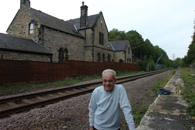 Dave Goodison, the original Don Valley Railway campaigner, at Deepcar Station with the remaining track in 2003