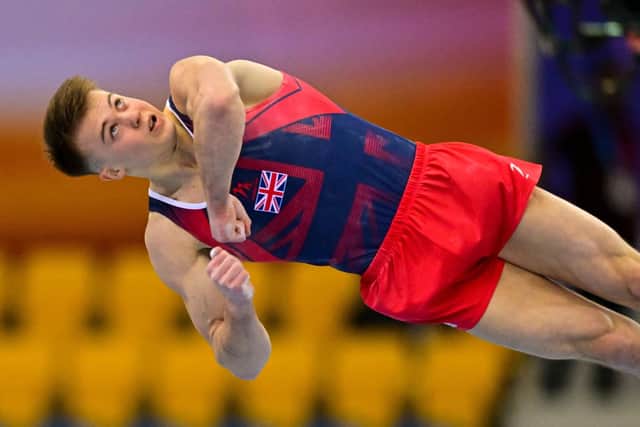 On the rise: Halifax's Luke Whitehouse representing Great Britain at the World Cup in Doha earlier this month and winning a bronze medal with his floor routine. (Picture: Noushad Thekkayil/NurPhoto/Shutterstock)