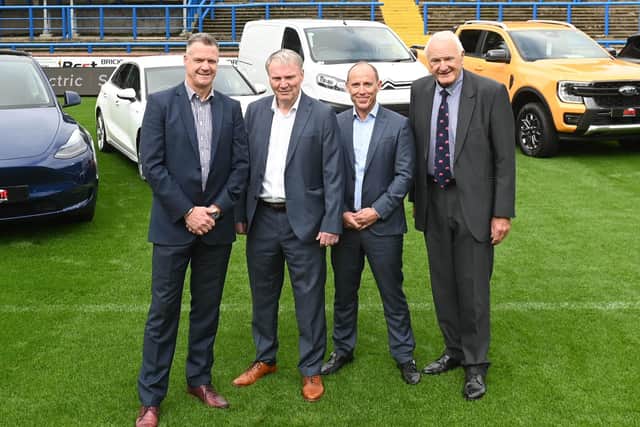 Rhinos commercial director Rob Oates, chief executive Gary Hetherington, AMT Auto managing director Neil McGawley and club chairman Paul Caddick after striking a record naming rights deal. (Picture by Leeds Rhinos /Matthew Merrick Photography)