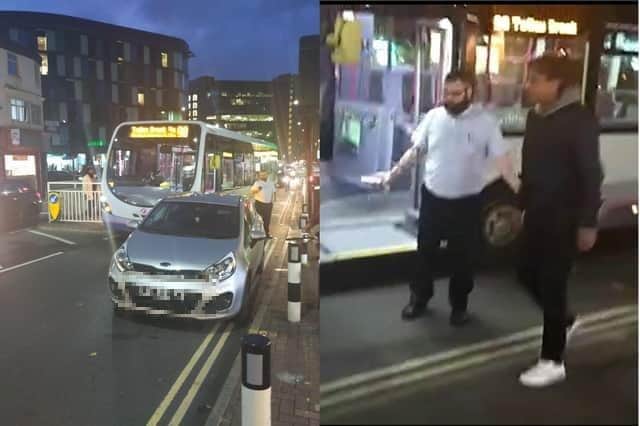 An exasperated bus driver couldn't get past a silver Kia parked on a double yellow lines on London Road in Sheffield.