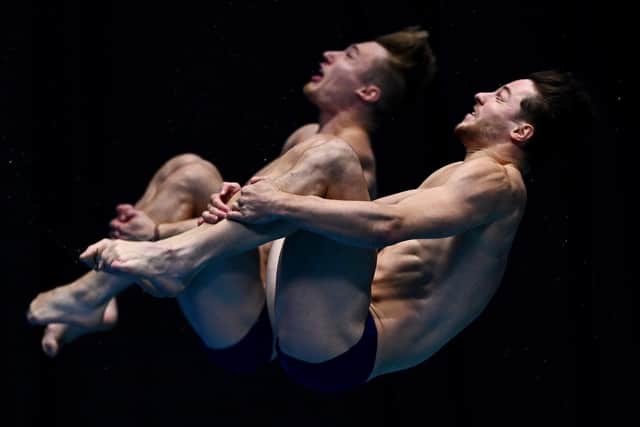 SEE YOU THERE: Jack Laugher and Anthony Harding compete in the Men's Synchronized 3m Springboard in Fukuoka Picture: Quinn Rooney/Getty Images
