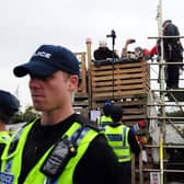 The police and anti-fracking demonstrators at Kirby Misperton in North Yorkshire in 2017.