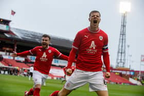 Mads Andersen celebrates scoring Barnsley's second goal against Plymouth last month. Picture: Bruce Rollinson.