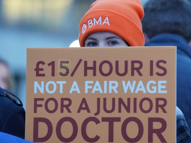 Junior doctors on strike. PIC: Jonathan Brady/PA Wire