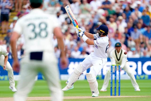 THAT'S THE WAY TO DO IT: England's Joe Root attempts a reverse ramp during day four of the first Ashes Test against Australia at Edgbaston Picture: Mike Egerton/PA