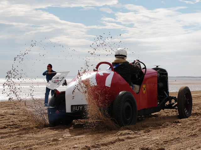 Vintage vehicles during Race The Waves 2026 on Bridlington's South beach in Yorkshire.