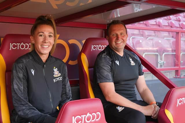 Bradford City player-manager Charlotte Sutart pictured with her assistant, Gareth Davis
