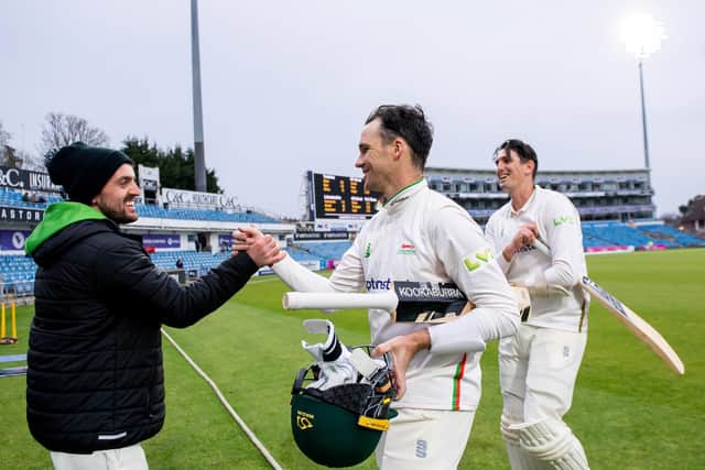 Peter Handscomb, the former Yorkshire batsman, is congratulated after helping Leicestershire to victory against his former club in the County Championship at Headingley in April. Handscomb made another key contribution in Sunday's One-Day Cup match at Grace Road. Picture by Allan McKenzie/SWpix.com