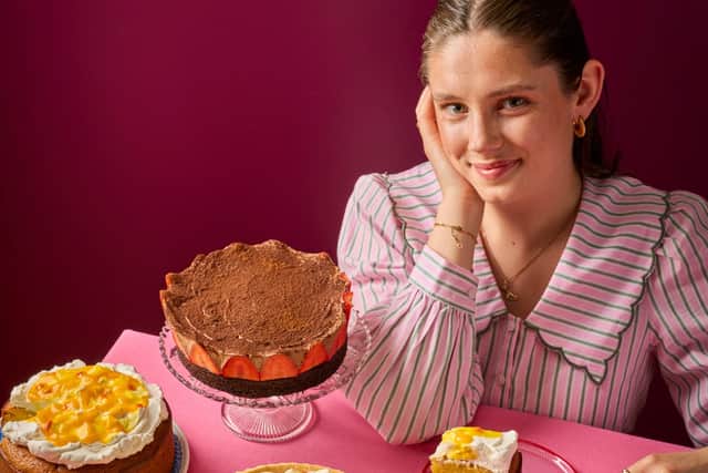 Picture from the cover of the book and the face in the cake (Pic credit: Clare Winfield)