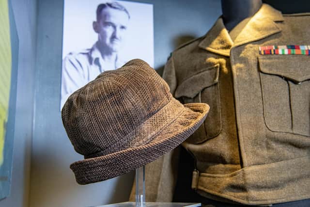Displayed for the Great Escapes exhibition at the Green Howard's Museum in Richmond, POW George Girling's hat given by a local priest to disguise him from capture after he walked out out Camp PG49 in Fontanellato, Italy in 1943, photographed for the Yorkshire Post by Tony Johnson.