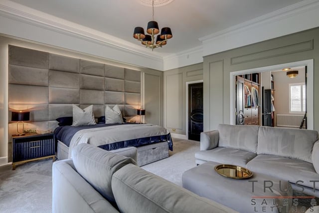 This sumptuous bedroom suite is one of six bedrooms