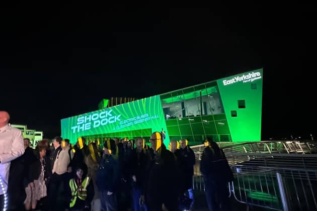 The deep lit up green for the event