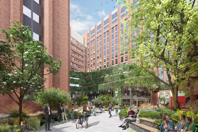 The workspace at West Village is centred around a main courtyard, where Bruntwood SciTech is creating a landscaped ‘urban oasis’ with tiered biophilia including two private roof terraces, communal breakout spaces, event spaces, the largest cycle storage facility in the city, and local independent food and drink pop-ups.